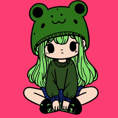 a girl wearing a frog hat and some frog socks