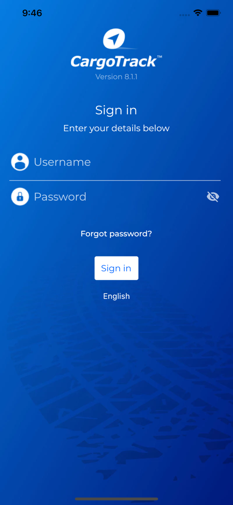 CargoTrack GPS fleet management sign in screen with username and password fields