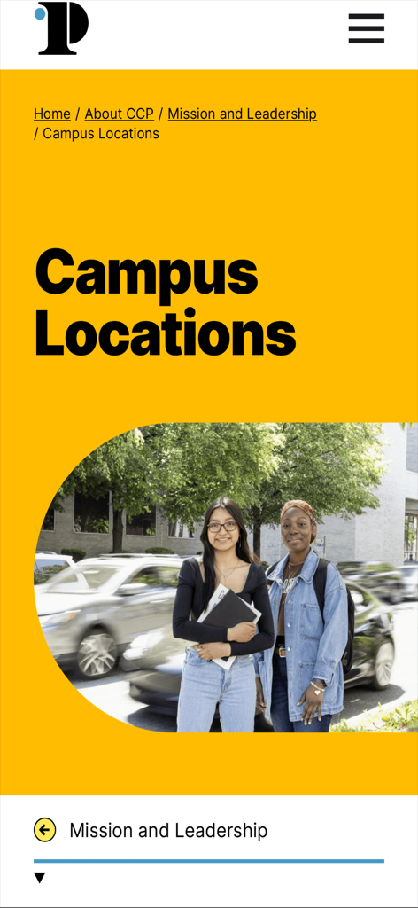 Campus Locations screen from the Community College of Philadelphia mobile app