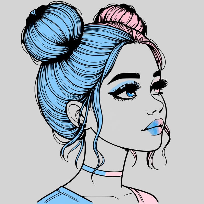 realistic girl with buns on the top of her head