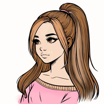 realistic girl with a high ponytail