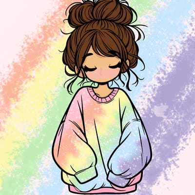 girl with baggy sweatshirt and messy bun