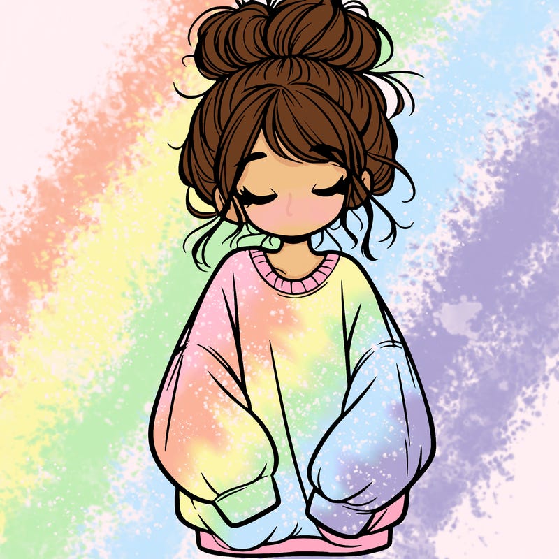 girl with baggy sweatshirt and messy bun