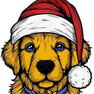 realistic dog with a christmas hat