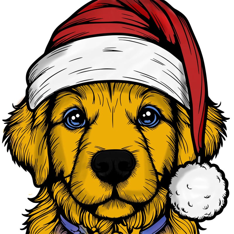 realistic dog with a christmas hat