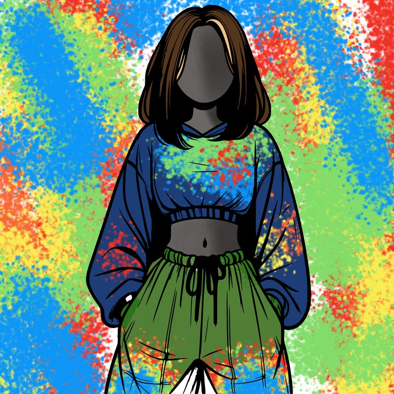 realistic girl faceless with baggy pants and a crop top