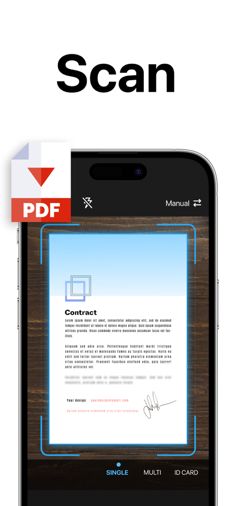 Smartphone using TapScanner app to scan a contract document into a PDF