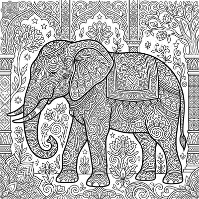Unleash your creativity with this exquisite adult coloring page featuring a majestic elephant adorned with intricate patterns. Dive into a world of detailed artistry, perfect for mindful relaxation and artistic expression.