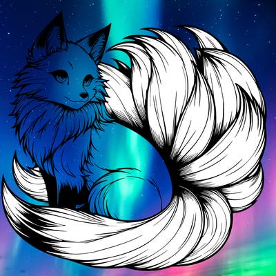 realistic detailed 9 tailed anime fox