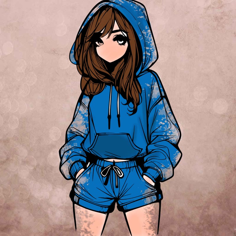 realistic girl in shorts and hoodie