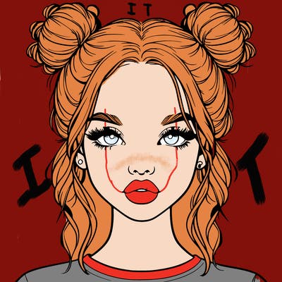 realistic girl with two buns in hair and lips