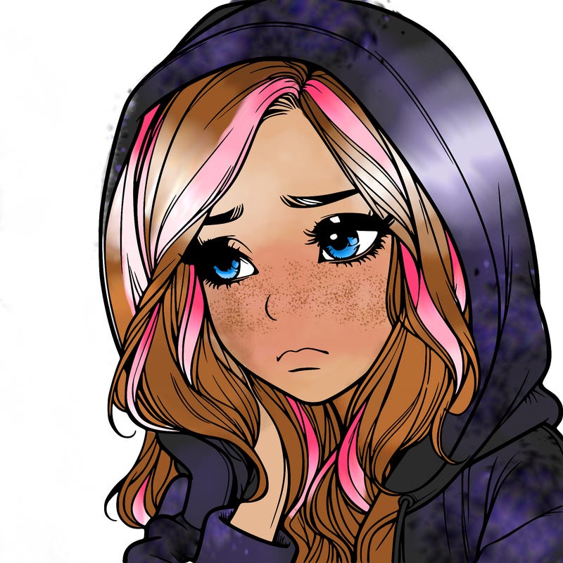 sad beautiful realistic girl in a hoodie