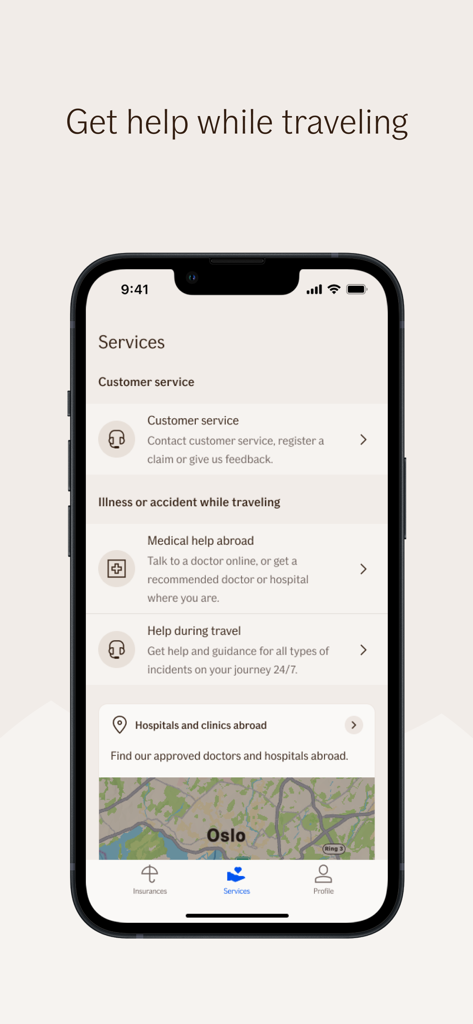 Interface of the If travel app showing various service options for help while traveling