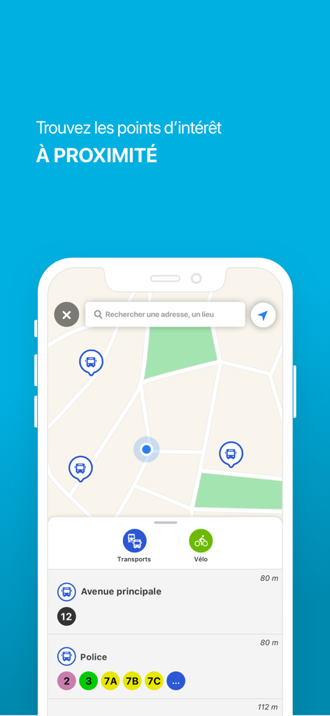 Artis Arras - Carte de l'application Artis Arras montrant les arrêts de bus à proximité et les points d'intérêt de transport