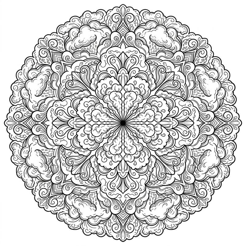 Discover serene beauty with our Altostratus Clouds Mandala coloring page. This intricate circular design brings the tranquil patterns of mid-level clouds to your fingertips, offering a unique and calming creative experience.