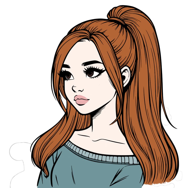 realistic girl with a high ponytail