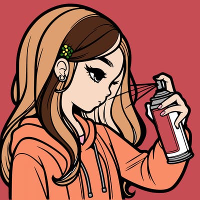 a realistic girl spray painting