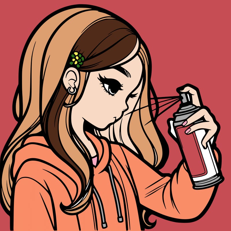 a realistic girl spray painting