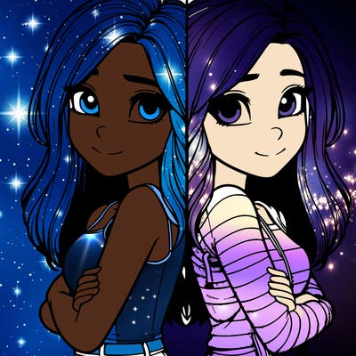 realistic girl split into two