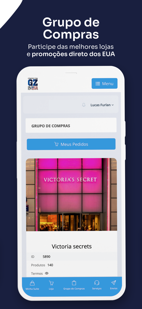 Compre com GZ in USA - Compre com GZ in USA mobile app displaying collective shopping groups and US store promotions