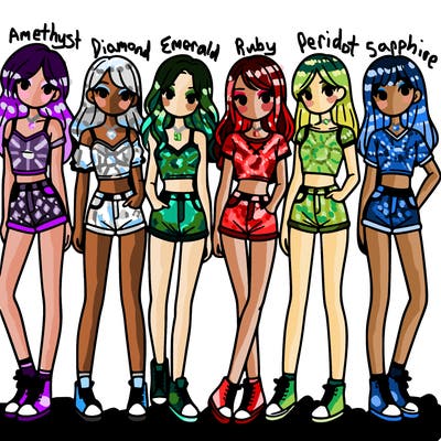 a group of girls wearing crop tops and shorts