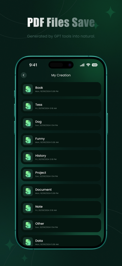 Undetect AI - Humanize AI Text - A list of saved humanized AI text documents in the Undetect AI app creation screen