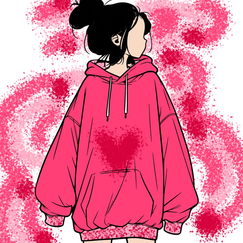 realistic girl with a oversized sweatshirt on and a bun