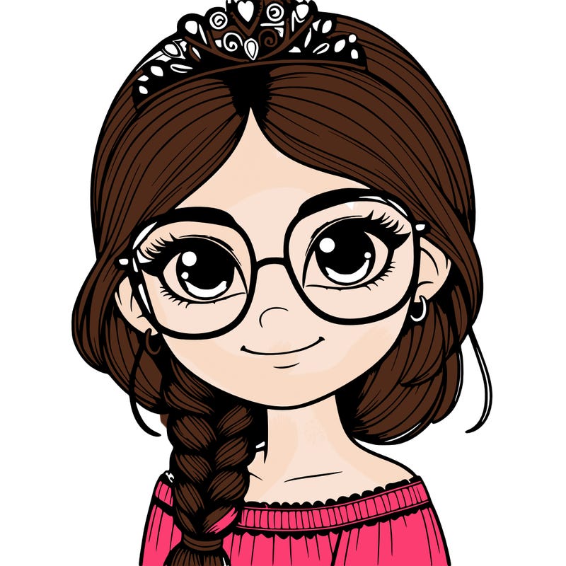 a girl with one braid and glasses who is a princess realistic