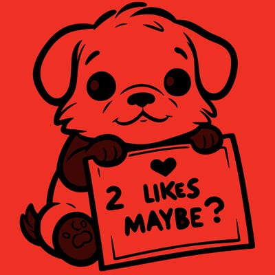 a puppy holding a sign that says 2 likes maybe?