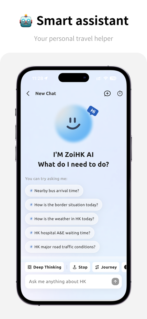 HK Transit & Customs - ZoiHK - Schermata della chat dell'assistente intelligente AI di ZoiHK per informazioni sui viaggi a Hong Kong