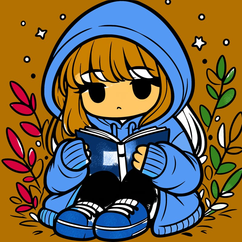 girl in oversized hoodie reading a book