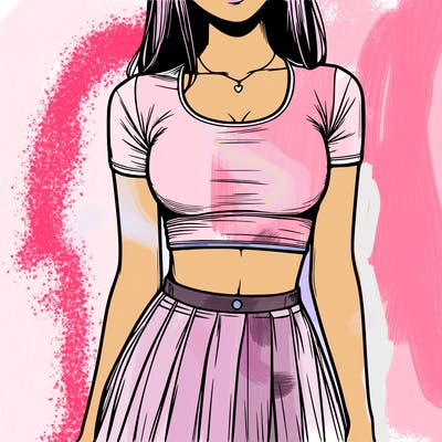 realistic girl wearing crop top and skirt