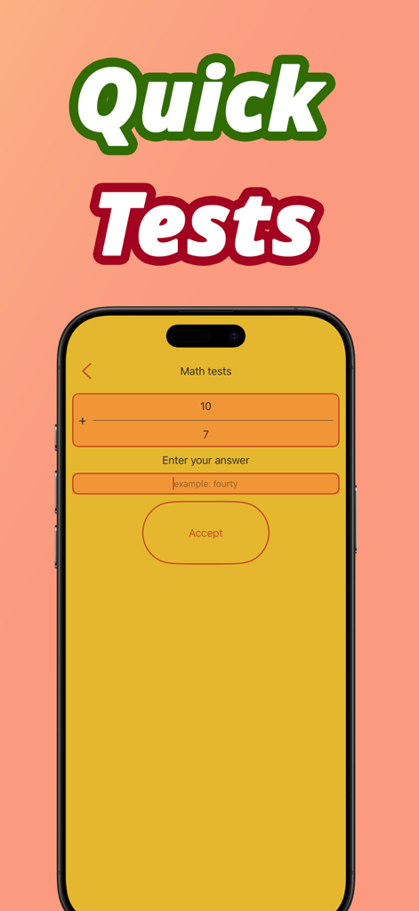 Interface of the Numbers in Persian language app showing a quick math test screen with an addition problem.
