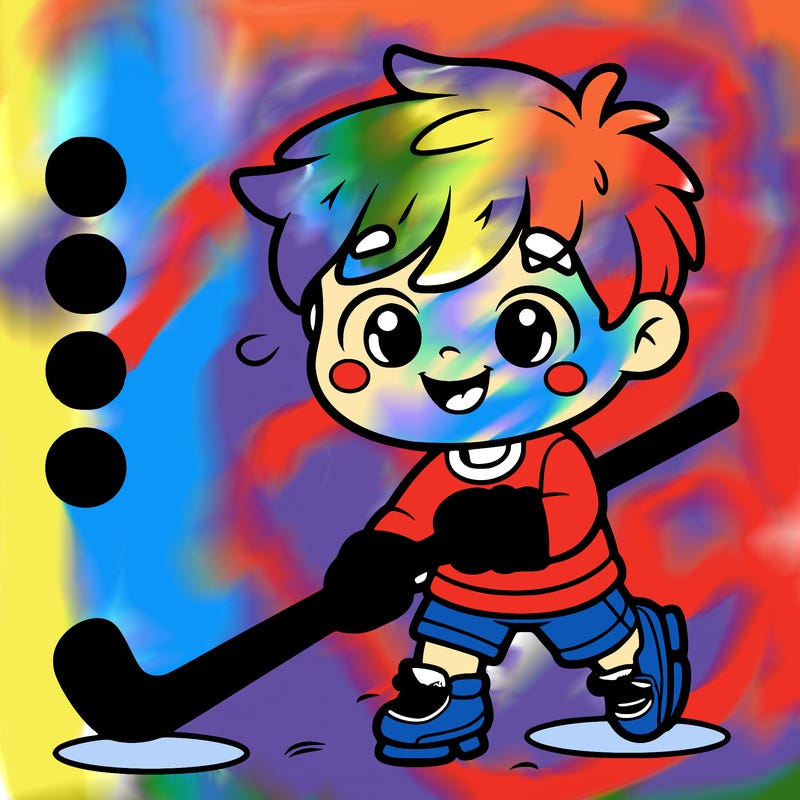 a happy boy with a hockey stick