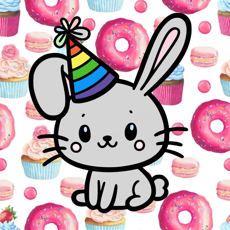 bunny with a party hat on