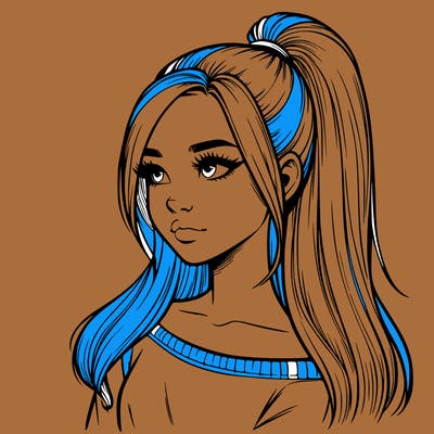 realistic girl with a high ponytail