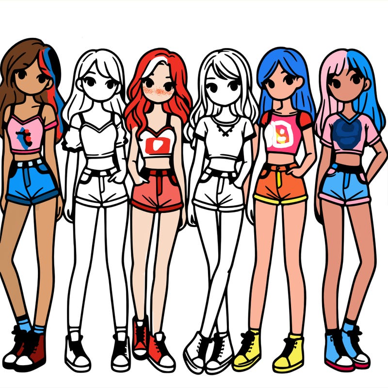 a group of girls wearing crop tops and shorts