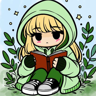 girl in oversized hoodie reading a book