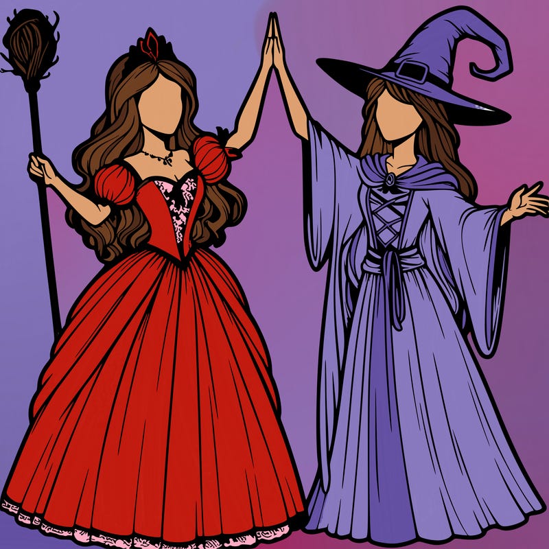 detailed realistic split of a princess and a witch