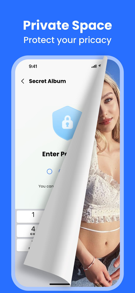 비밀번호로 잠긴 비밀 사진 앨범을 보여주는 AI Cleaner의 개인 보관함 기능
