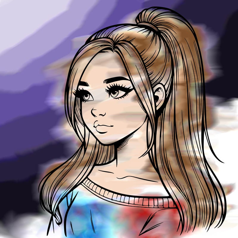 realistic girl with a high ponytail