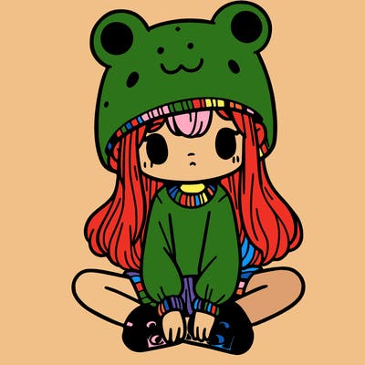 a girl wearing a frog hat and some frog socks