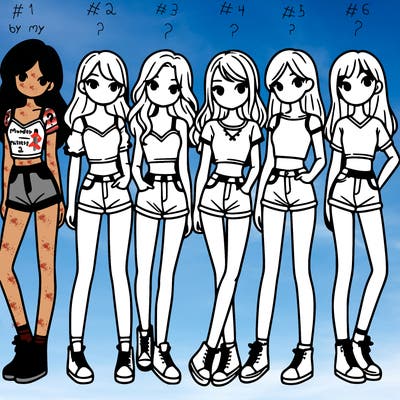 a group of girls wearing crop tops and shorts