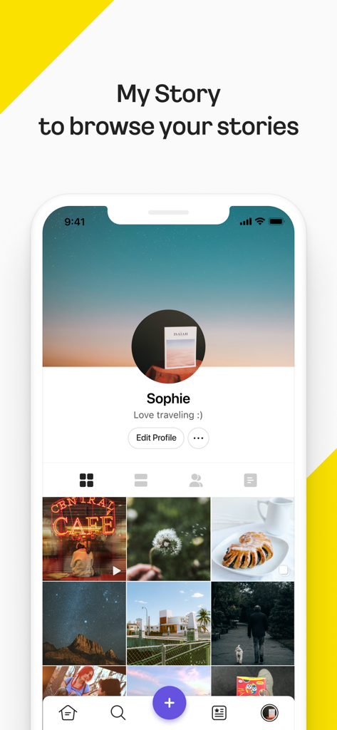 KakaoStory - KakaoStory user profile screen showing a personal photo grid and digital scrapbook for daily life memories