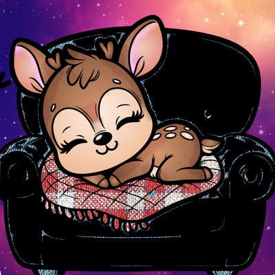 a cute baby deer on a couch sleeping
