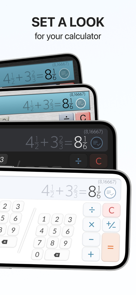 Fraction Calculator Plus #1 - Cuatro temas de interfaz y diseños diferentes para la aplicación de calculadora de fracciones
