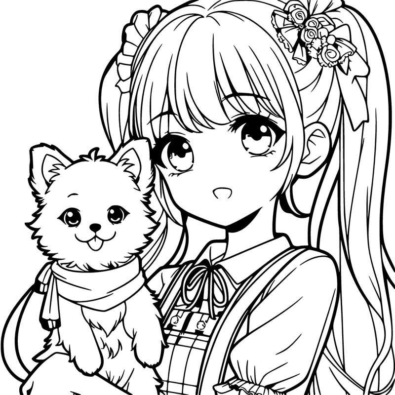 anime girl and her beautiful little dog