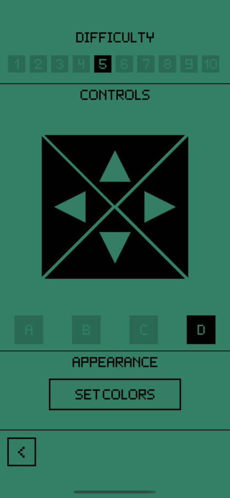 Snake Classic Retro Arcade - Snake Classic Retro Arcade settings screen showing difficulty levels and control options