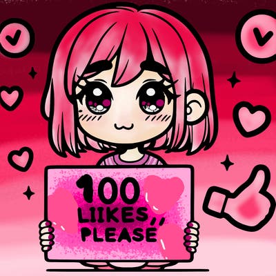 a girl with a sign saying 100 likes, please