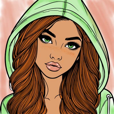 realistic beautiful girl with a hood on